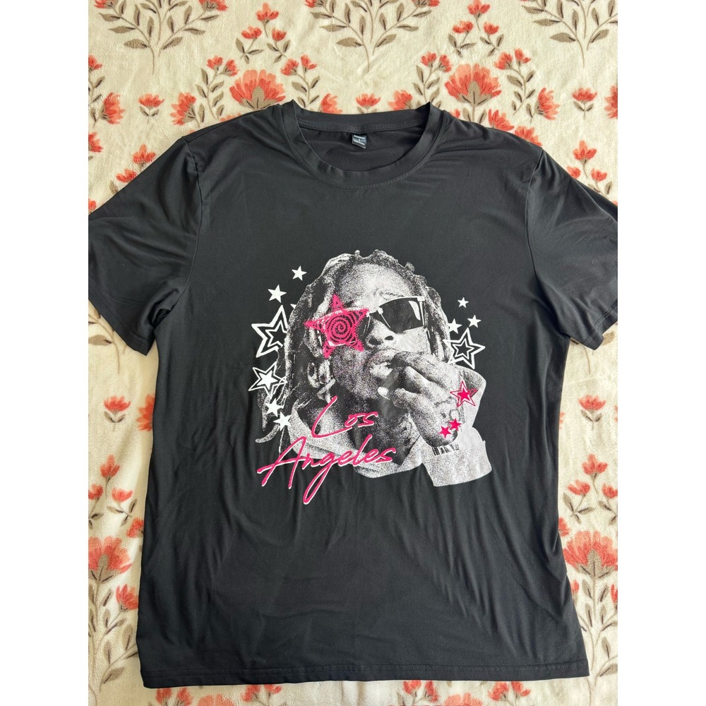 Manfinity Mens Los Angeles Graphic T-Shirt Black Pink Stars Size L Streetwear